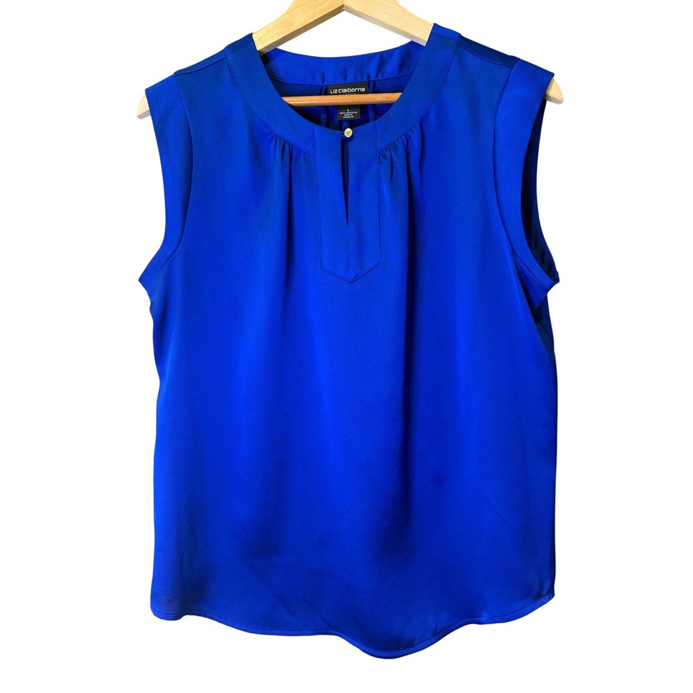 Liz Claiborne Career Womens Blue Sleeveless Pleated Blouse L - Picture 1 of 9